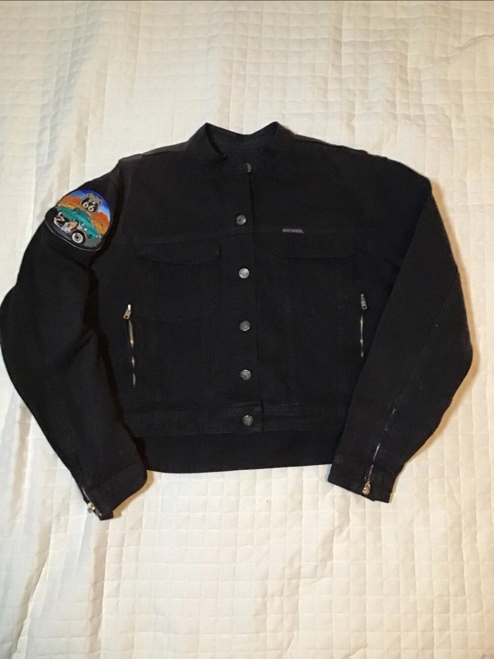 Harley Davidson Black Denim Jacket With Patches Size L